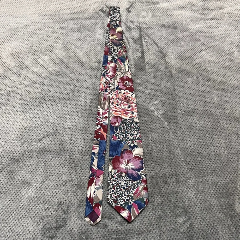 Fraser Thomson & Sons Mens Floral Tie Burgundy Navy Blue Grey Wide 3.75in